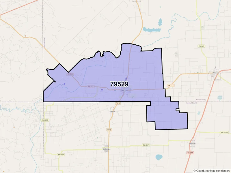 Map of Knox City, Texas and ZIP codes