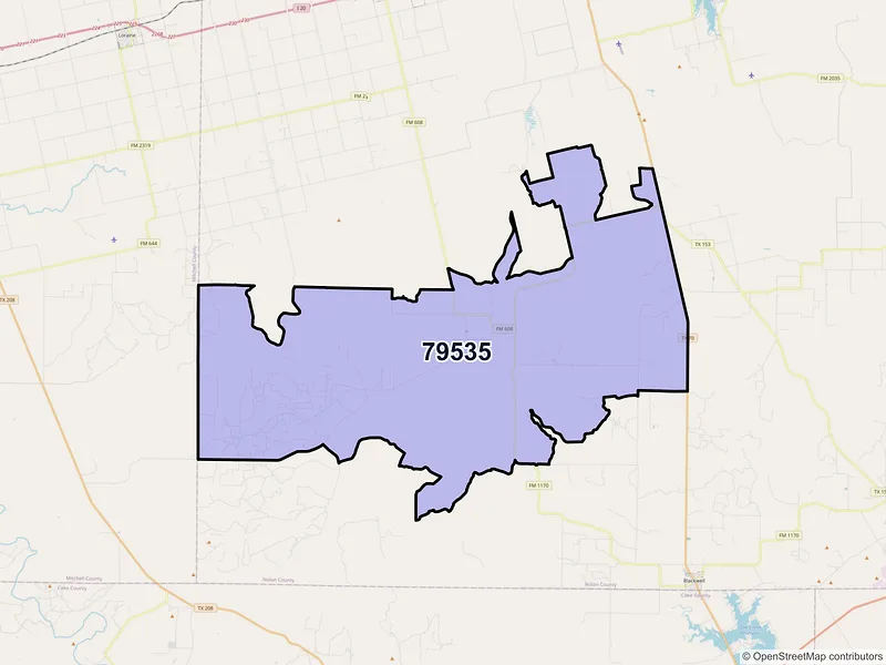 Map of Maryneal, Texas and ZIP codes