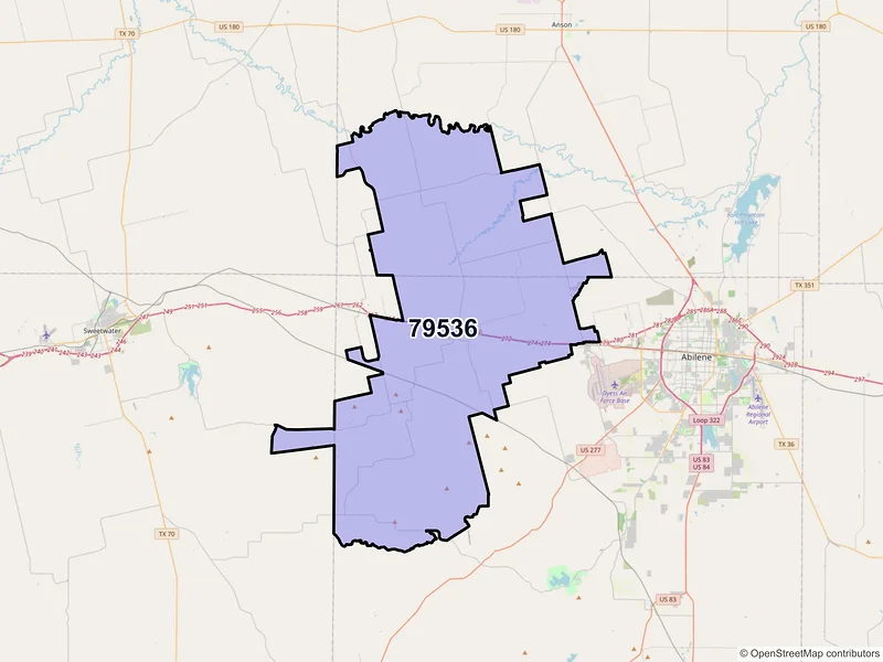 Map of Merkel, Texas and ZIP codes