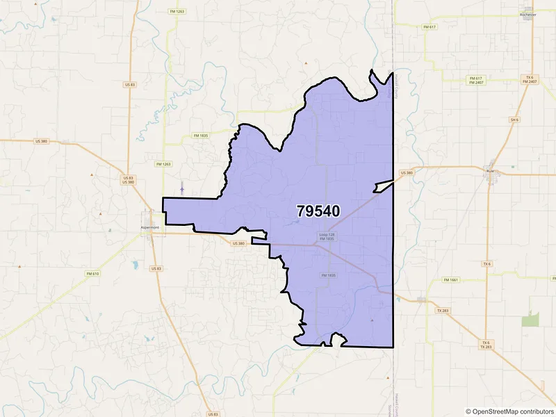 Map of ZIP Code 79540 — Old Glory, TX