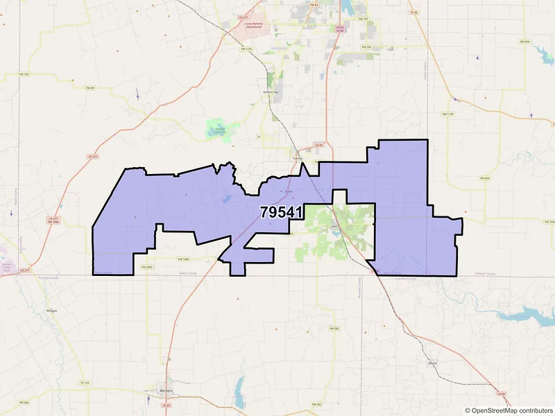 Map of Ovalo, Texas and ZIP codes