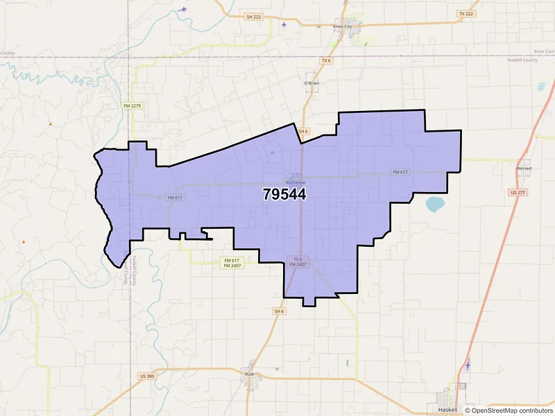 Map of Rochester, Texas and ZIP codes