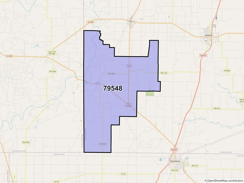 Map of ZIP Code 79548 — Rule, TX