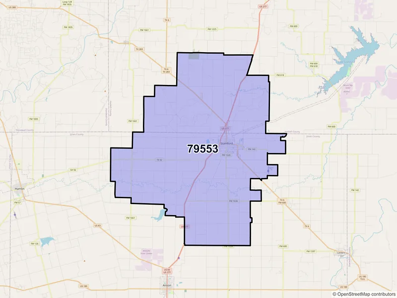 Map of Stamford, Texas and ZIP codes