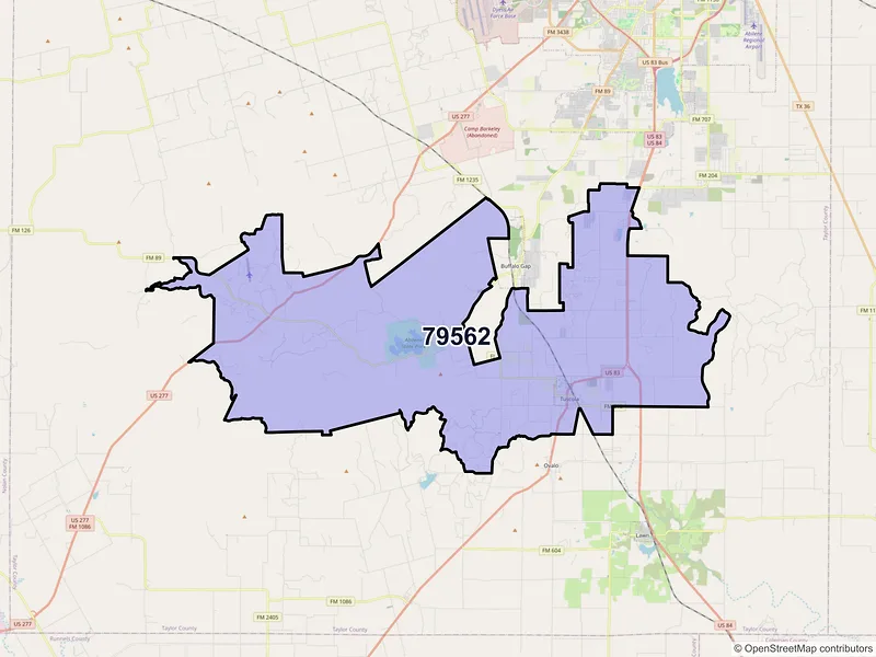 Map of ZIP Code 79562 — Tuscola, TX