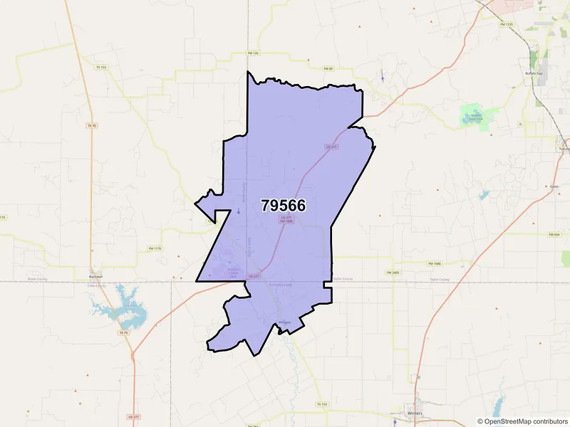 Map of ZIP Code 79566 — Wingate, TX