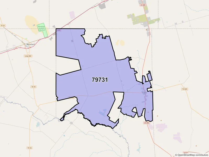 Map of ZIP Code 79731 — Crane, TX