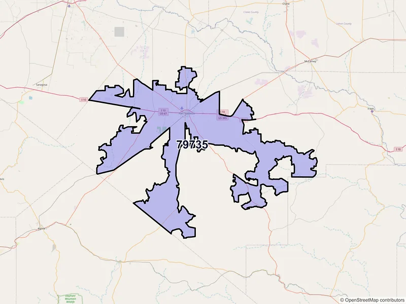 Map of Fort Stockton, Texas and ZIP codes