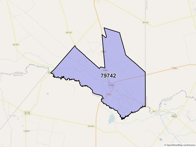 Map of Grandfalls, Texas and ZIP codes