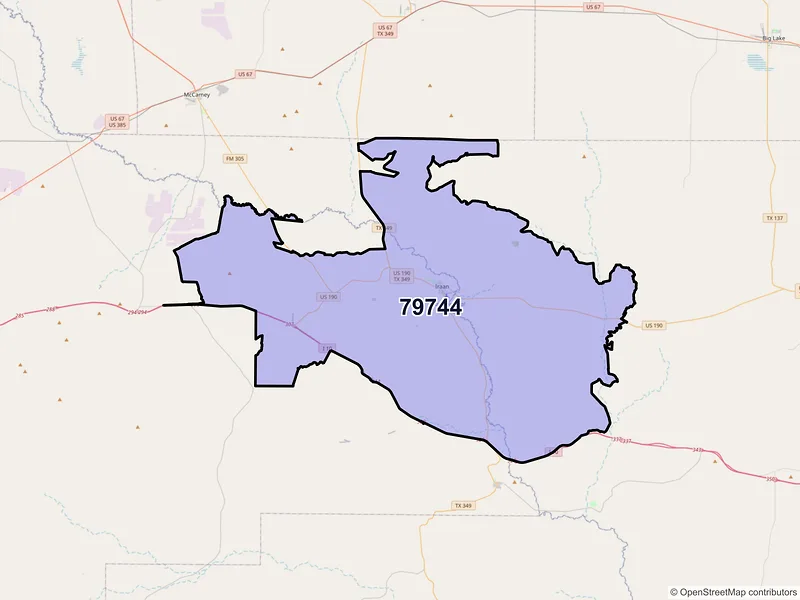 Map of Iraan, Texas and ZIP codes