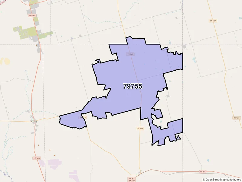 Map of ZIP Code 79755 — Midkiff, TX