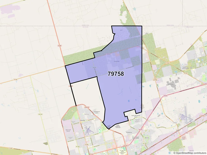 Map of ZIP Code 79758 — Gardendale, TX
