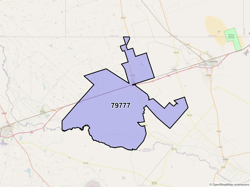 Map of Pyote, Texas and ZIP codes