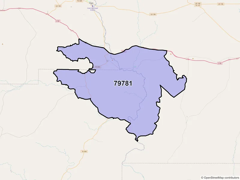 Map of Sheffield, Texas and ZIP codes