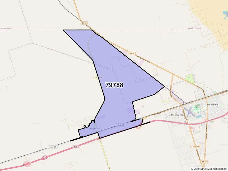 Map of Wickett, Texas and ZIP codes