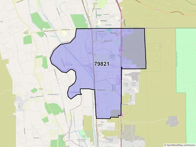Map of ZIP Code 79821 — Anthony, TX