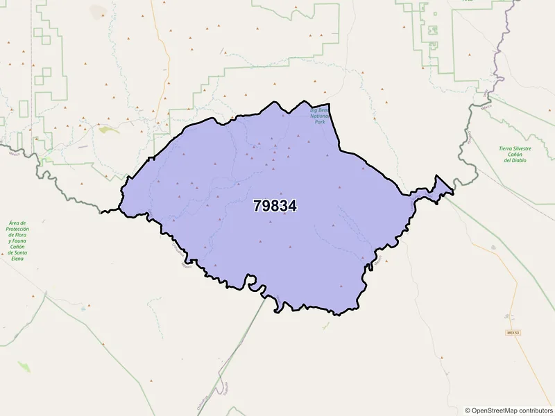Map of Big Bend National Park, Texas and ZIP codes