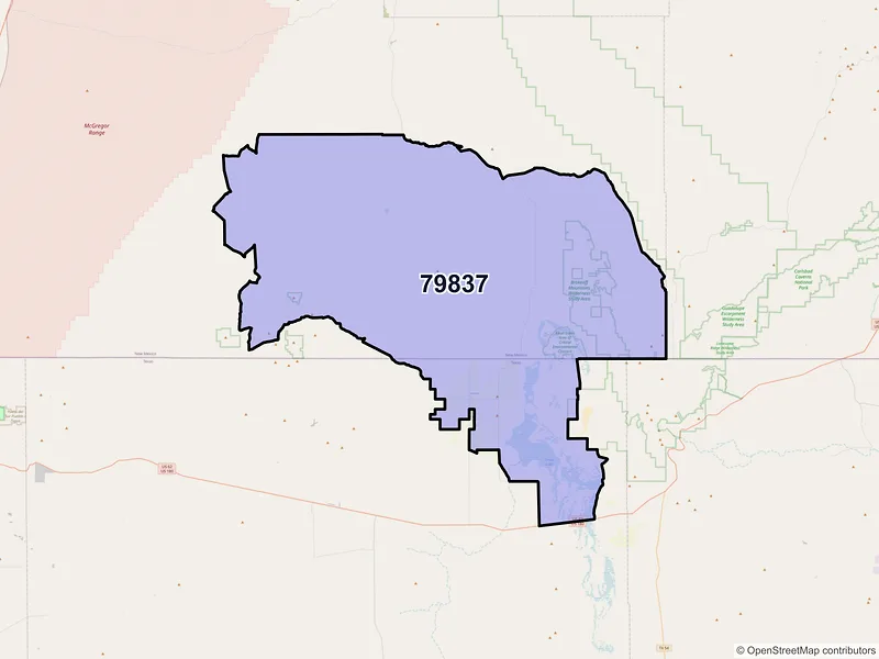 Map of Dell City, Texas and ZIP codes