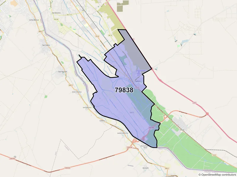 Map of Fabens, Texas and ZIP codes