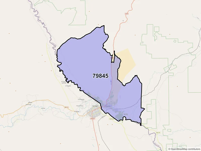 Map of Presidio, Texas and ZIP codes