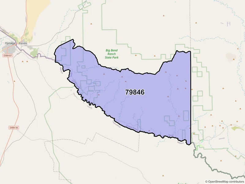 Map of Redford, Texas and ZIP codes