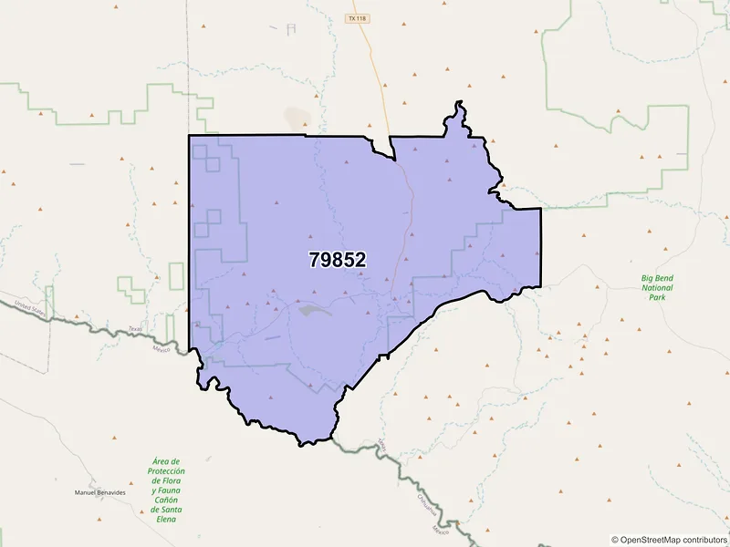 Map of Terlingua, Texas and ZIP codes