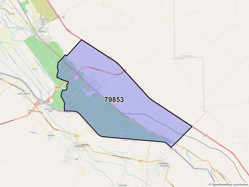 Map of Tornillo, Texas and ZIP codes