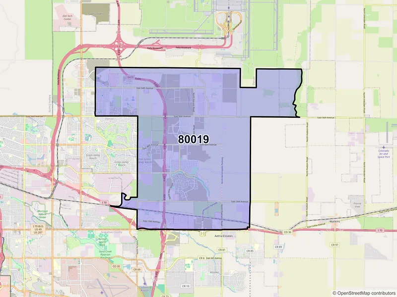 Map of ZIP Code 80019 — Aurora, CO