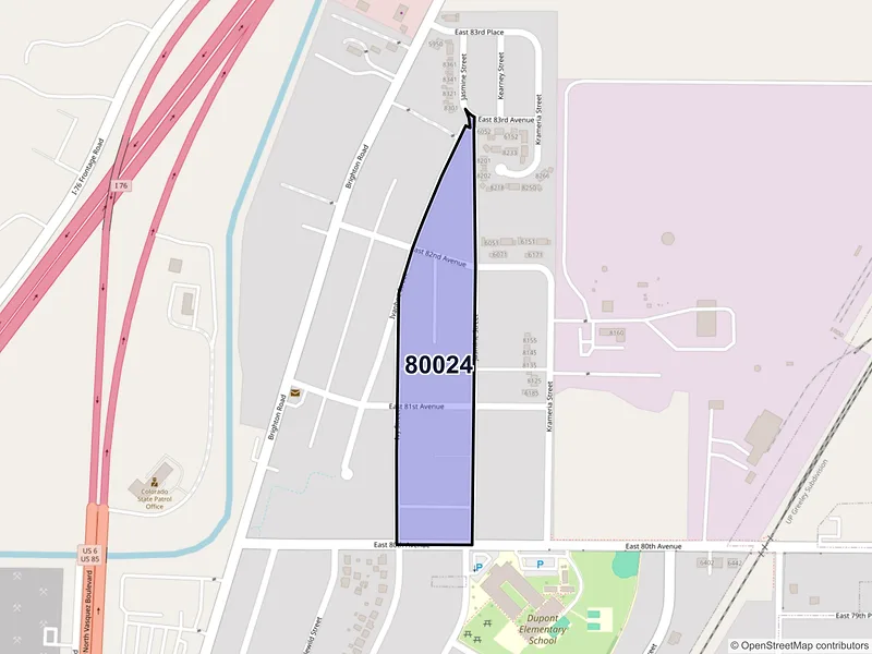 Map of Dupont, Colorado and ZIP codes