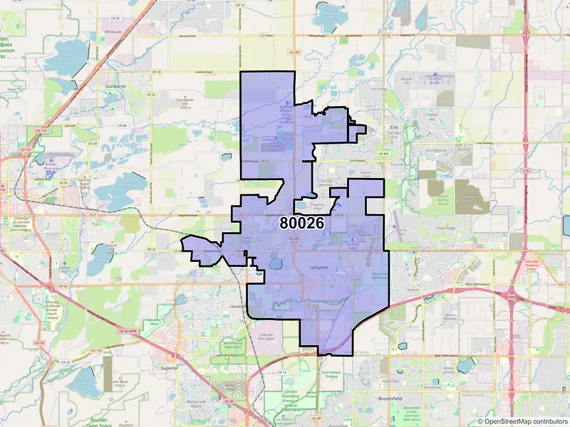 Map of ZIP Code 80026 — Lafayette, CO