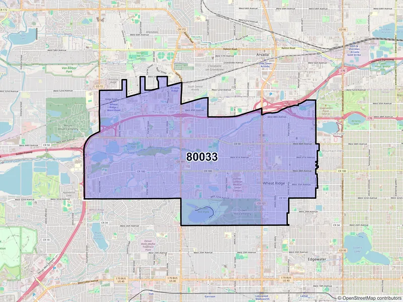 Map of ZIP Code 80033 — Wheat Ridge, CO