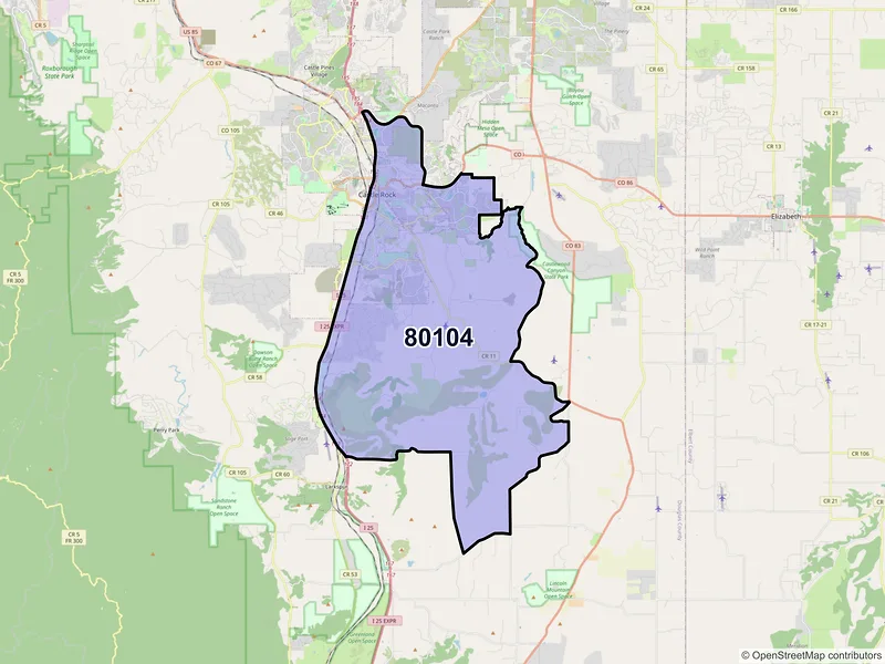 Map of ZIP Code 80104 — Castle Rock, CO