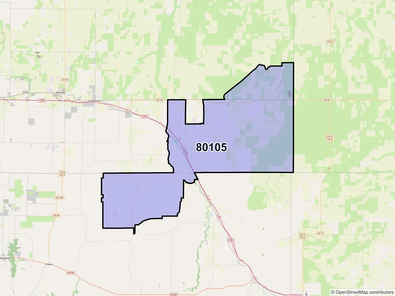 Map of ZIP Code 80105 — Deer Trail, CO