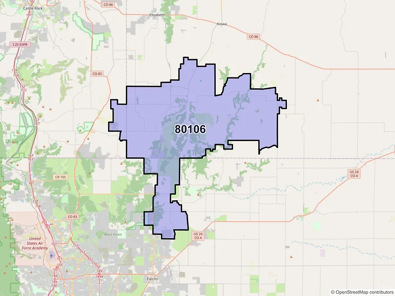 Map of ZIP Code 80106 — Elbert, CO