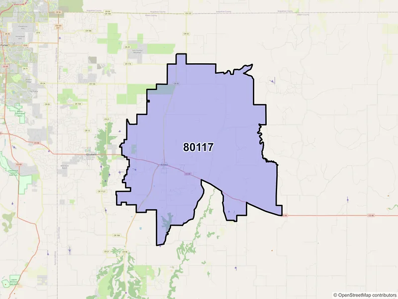 Map of Kiowa, Colorado and ZIP codes