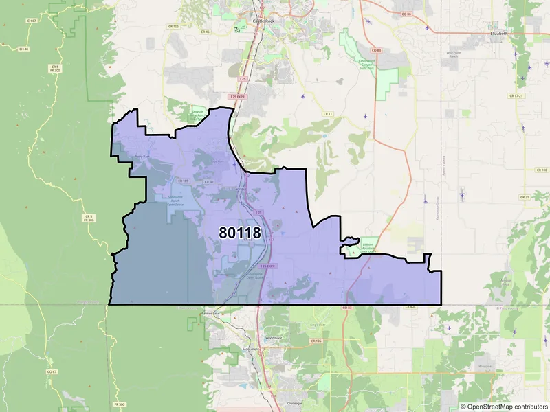 Map of Larkspur, Colorado and ZIP codes