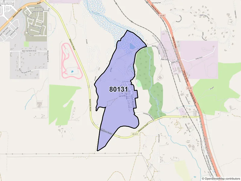 Map of Louviers, Colorado and ZIP codes