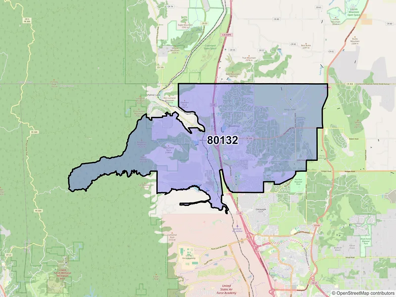 Map of ZIP Code 80132 — Monument, CO