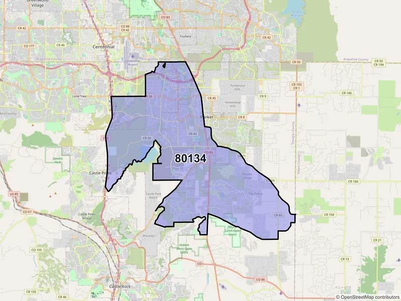 Map of ZIP Code 80134 — Parker, CO