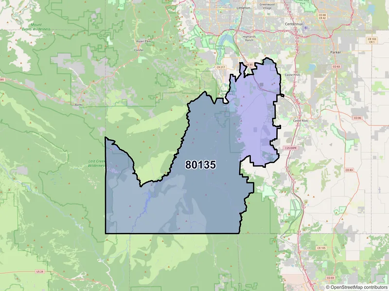 Map of ZIP Code 80135 — Sedalia, CO