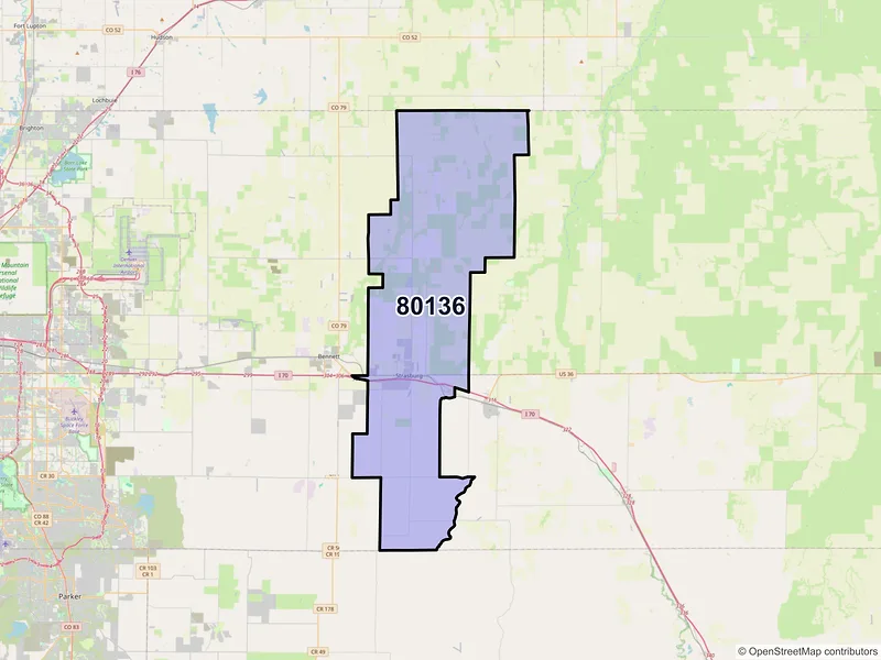 Map of ZIP Code 80136 — Strasburg, CO