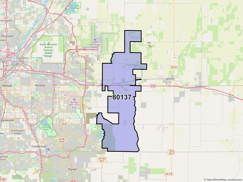 Map of ZIP Code 80137 — Watkins, CO