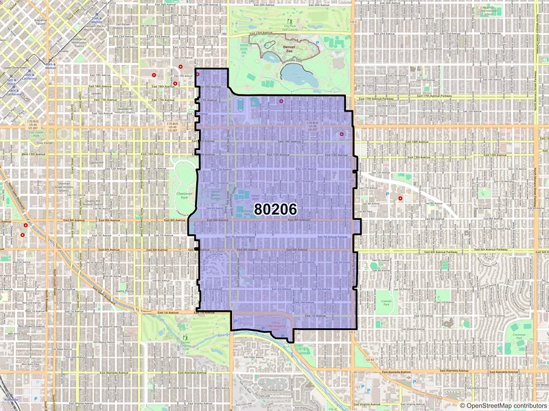 Map of ZIP Code 80206 — Denver, CO