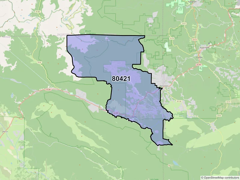 Map of ZIP Code 80421 — Bailey, CO