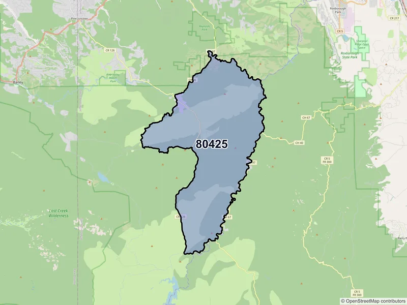 Map of Buffalo Creek, Colorado and ZIP codes