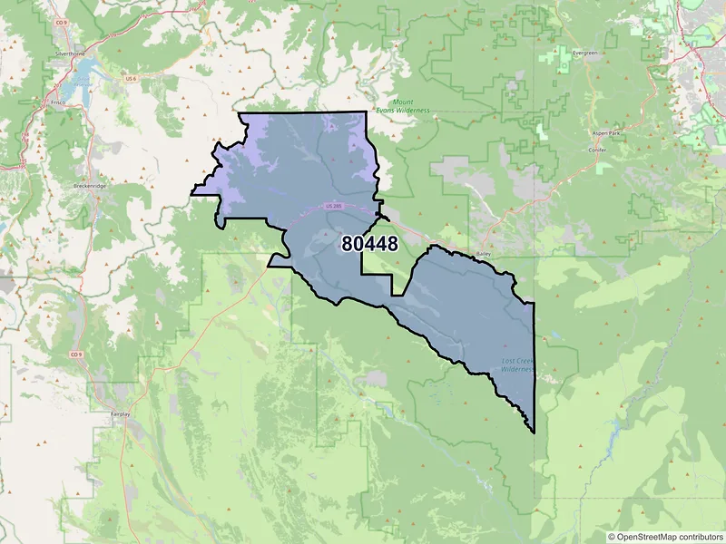 Map of Grant, Colorado and ZIP codes
