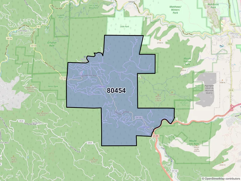 Map of Indian Hills, Colorado and ZIP codes