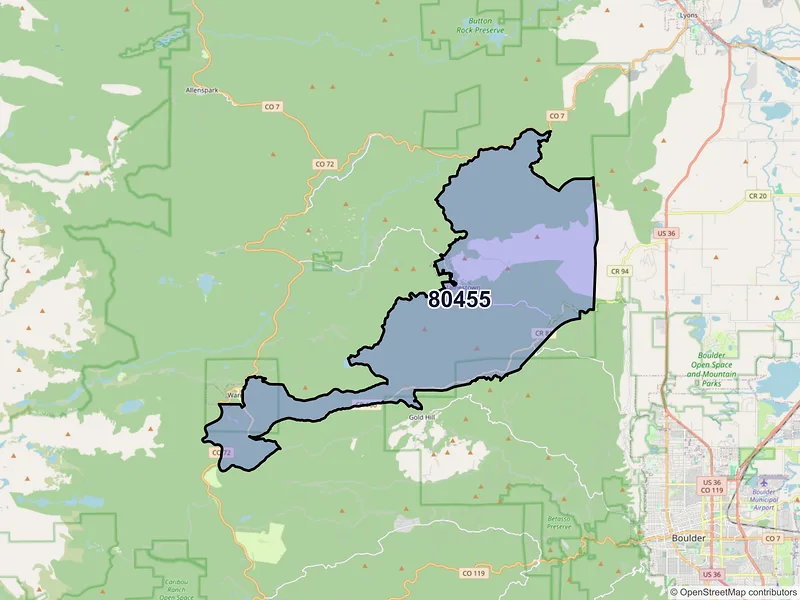 Map of ZIP Code 80455 — Jamestown, CO