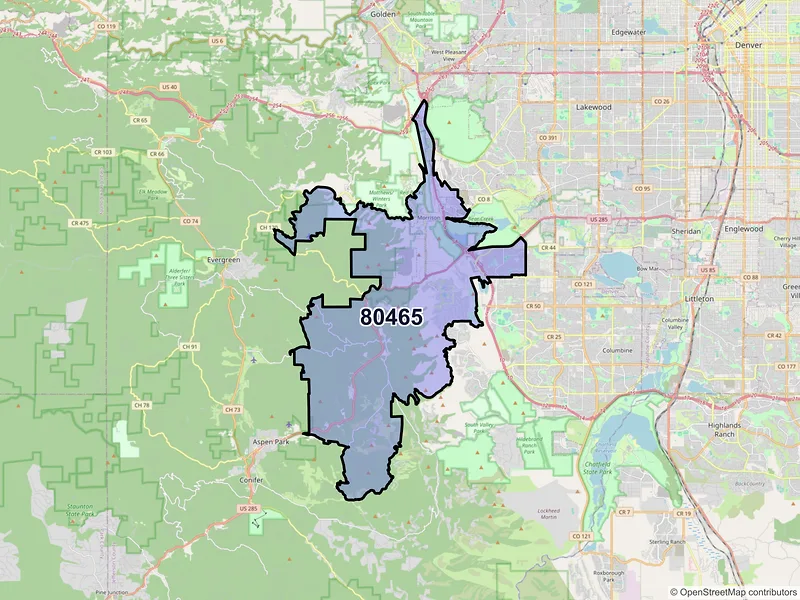 Map of ZIP Code 80465 — Morrison, CO