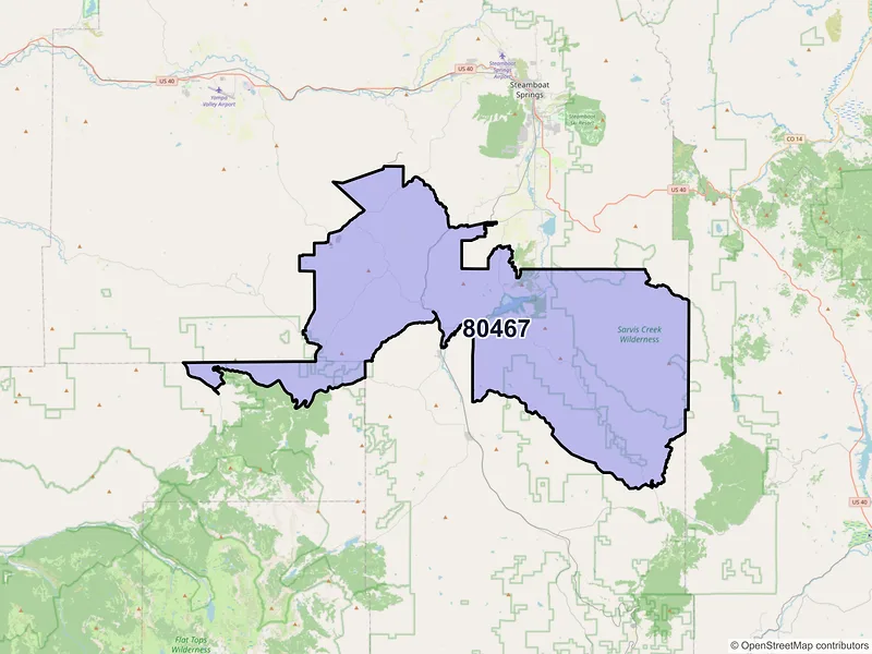 Map of Oak Creek, Colorado and ZIP codes